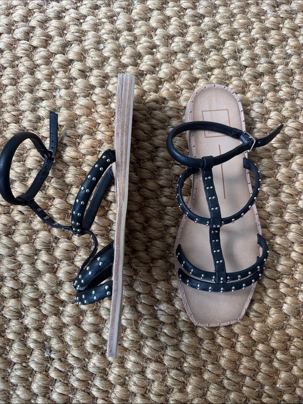 Dolce Vita Black Studded Strappy Flat Sandals